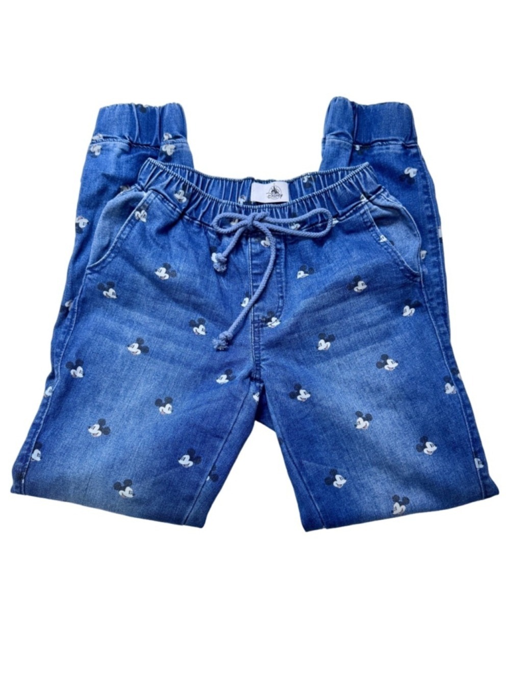 Disney Mickey Mouse Jeans Screen Print Jogger Pants Blue Denim XS